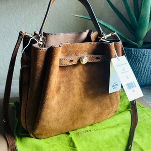 Tory Burch ROMY Bucket Bag Park Bench Suede NWT